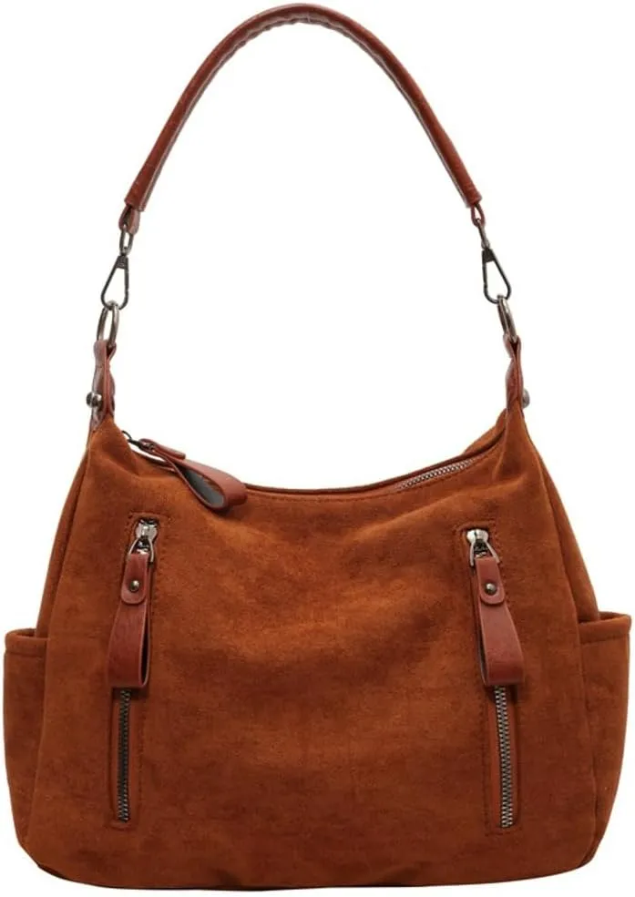 Suede Satchels Shoulder Crossbody Handbag for Women Winter Fall Retro Top-handle Bag Slouchy Work Hobo Bag Purse