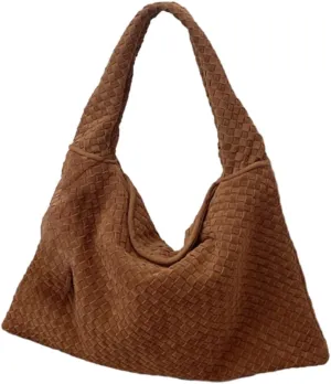 Suede Woven Hobo Bags for Women Slouchy Suede Tote Top-handle Bag Vintage Satchels Woven Purse