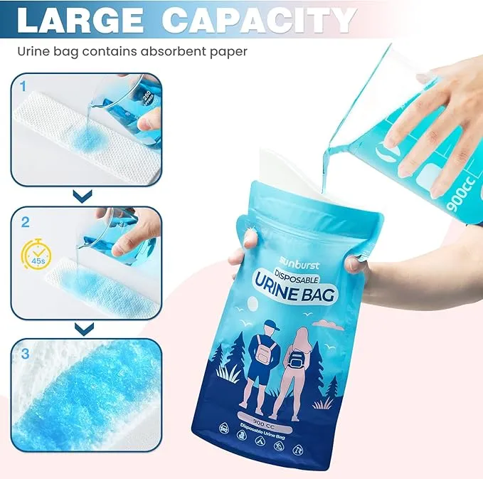 SUNBURST Disposable Urine Bag Pee Bags for Travel for Women and Men,12PCS Unisex Travel Urinal Bags,Portable Urinal Bag and Vomit Bags,Portable Toilet Bag for Travel,Camping,Pregnant,Patient, Kids