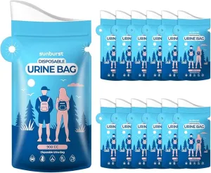 SUNBURST Disposable Urine Bag Pee Bags for Travel for Women and Men,12PCS Unisex Travel Urinal Bags,Portable Urinal Bag and Vomit Bags,Portable Toilet Bag for Travel,Camping,Pregnant,Patient, Kids