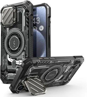 SUPCASE for iPhone 15 Pro Max Case with Camera Cover & Stand (UBMag XT) [Compatible with MagSafe] [Built-in Kickstand] [Military-Grade Protection] Heavy Duty Rugged Magnetic Phone Case, BalckCircuit
