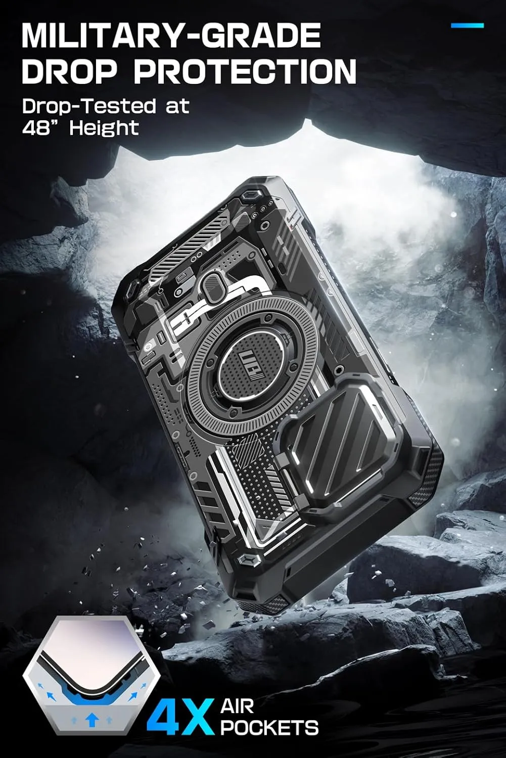 SUPCASE for iPhone 15 Pro Max Case with Camera Cover & Stand (UBMag XT) [Compatible with MagSafe] [Built-in Kickstand] [Military-Grade Protection] Heavy Duty Rugged Magnetic Phone Case, BalckCircuit