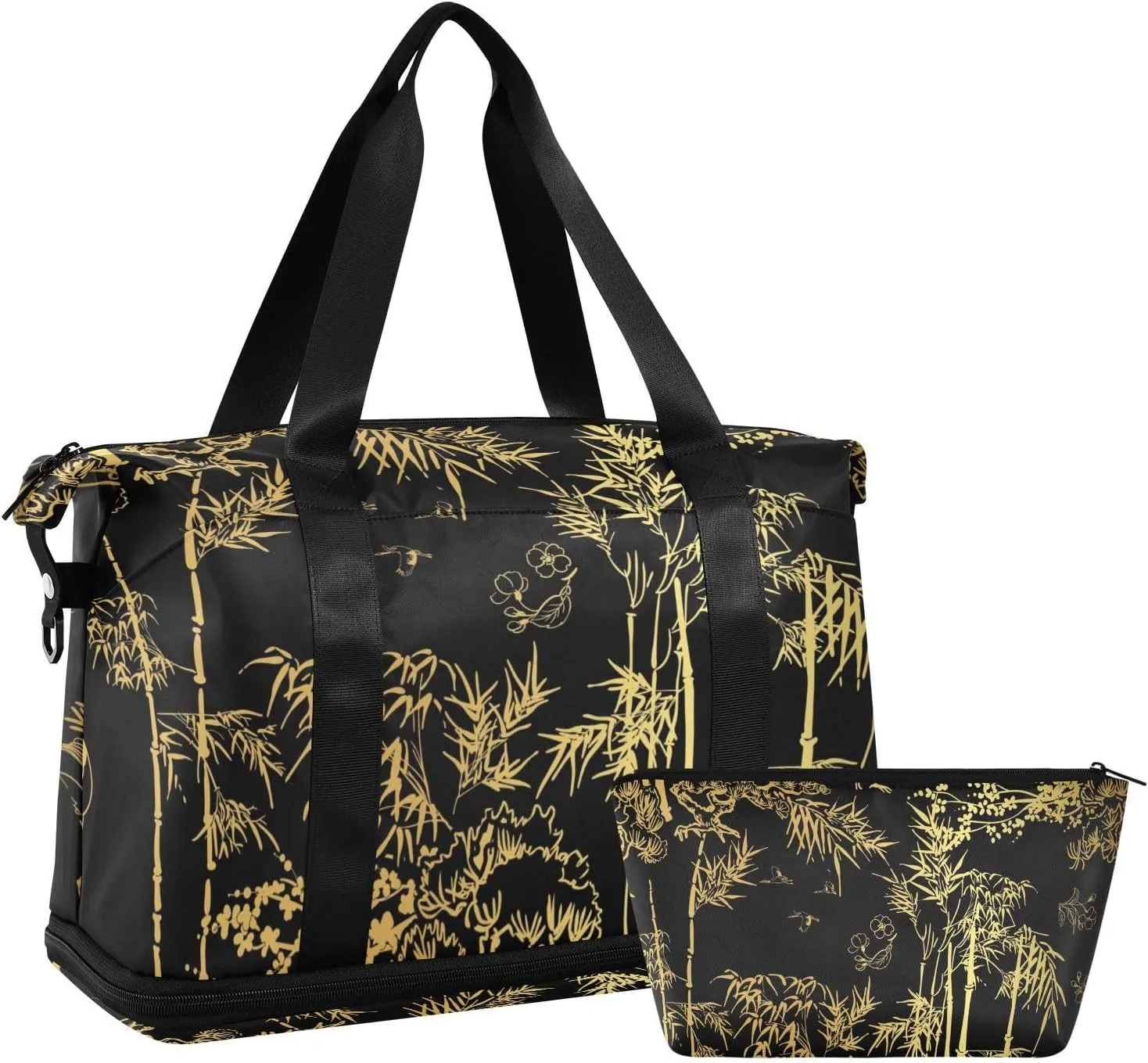susiyo Travel Duffel Bags for Women, Crane Gold Bamboo Sports Duffel Bags Gym Bags with Shoes Compartment, Tote Bag Weekender Bag for Travelling