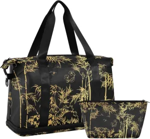 susiyo Travel Duffel Bags for Women, Crane Gold Bamboo Sports Duffel Bags Gym Bags with Shoes Compartment, Tote Bag Weekender Bag for Travelling