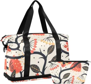 susiyo Travel Duffel Bags for Women, Fantasy Folk Curly Flowers Sports Duffel Bags Gym Bags with Shoes Compartment, Tote Bag Weekender Bag for Travelling