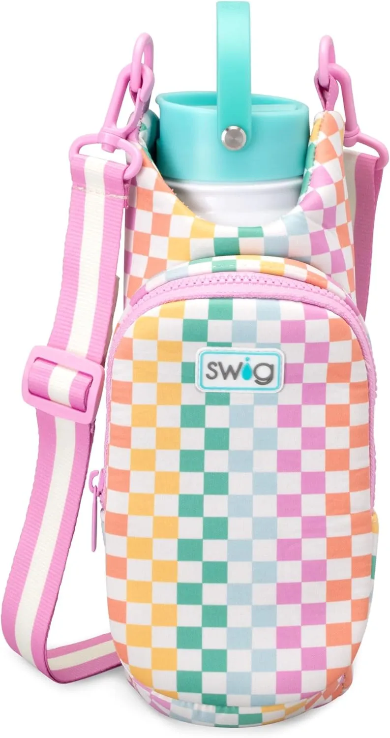 Swig Life Water Bottle Sling Bag, Water Bottle Holder with Adjustable Strap, Carrier Bag with Zippered Phone Pocket, Holds 36oz (Check Mate)