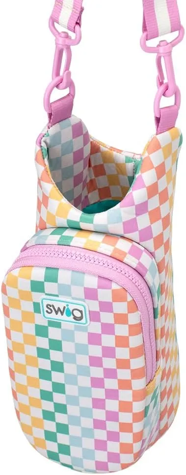 Swig Life Water Bottle Sling Bag, Water Bottle Holder with Adjustable Strap, Carrier Bag with Zippered Phone Pocket, Holds 36oz (Check Mate)