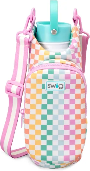 Swig Life Water Bottle Sling Bag, Water Bottle Holder with Adjustable Strap, Carrier Bag with Zippered Phone Pocket, Holds 36oz (Check Mate)