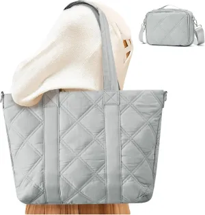 SYCNB Laptop Tote for Women, Travel Shoulder Bag with Laptop Compartment, Quilted Purse with Toiletry Bag
