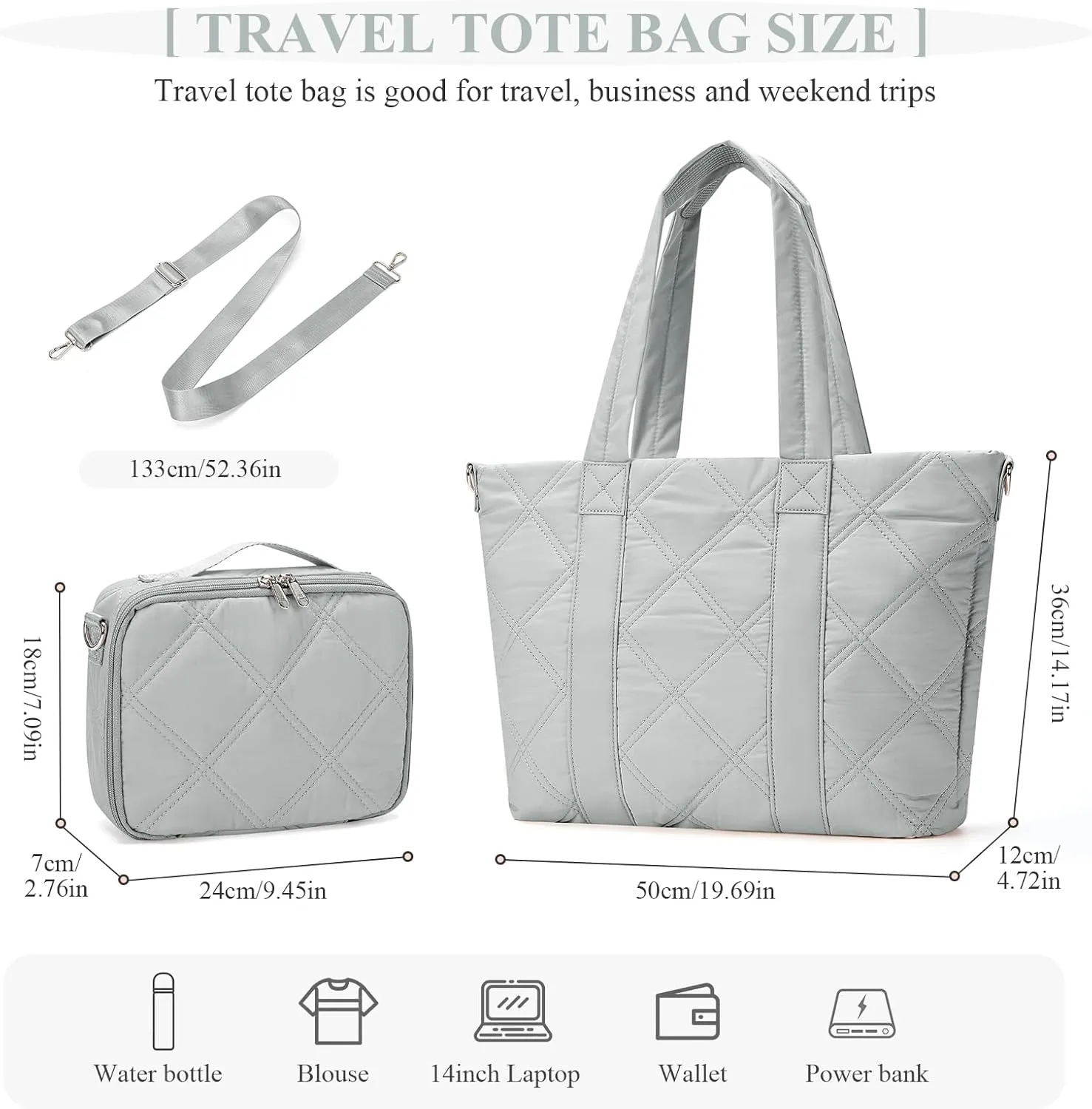SYCNB Laptop Tote for Women, Travel Shoulder Bag with Laptop Compartment, Quilted Purse with Toiletry Bag