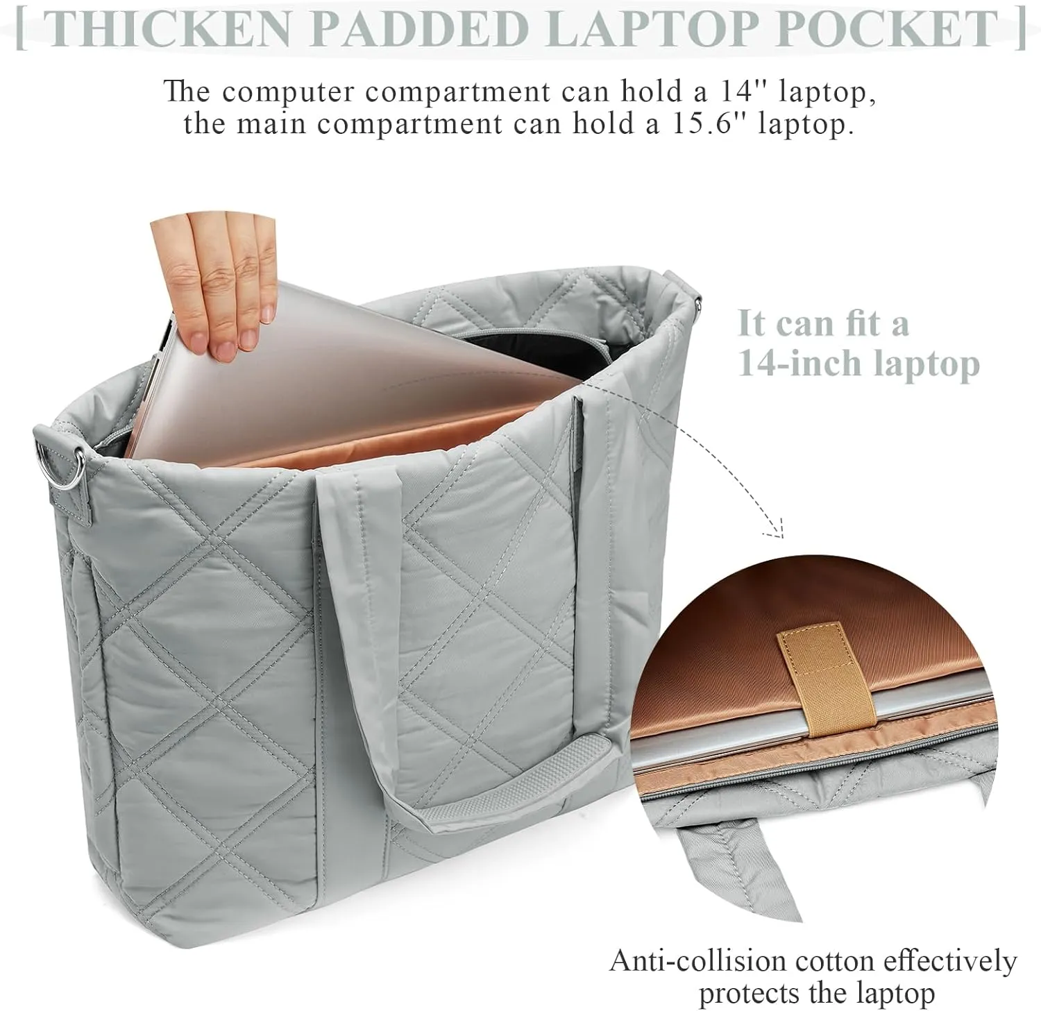 SYCNB Laptop Tote for Women, Travel Shoulder Bag with Laptop Compartment, Quilted Purse with Toiletry Bag