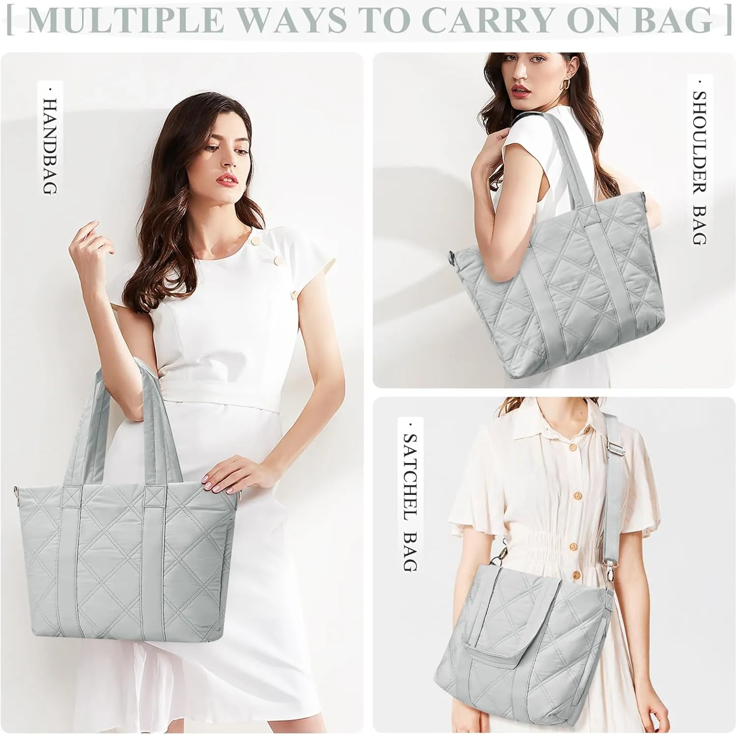 SYCNB Laptop Tote for Women, Travel Shoulder Bag with Laptop Compartment, Quilted Purse with Toiletry Bag