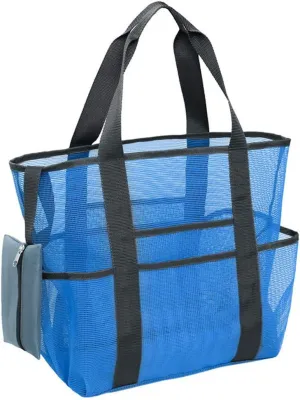 SYH&AQYE Summer Mesh Beach Bag, Potable Mesh Beach Sand Toy Bags with Handle, Foldable Totes Shell Storage Bag for Hot Spring Wash Mesh Net Make Up Storage