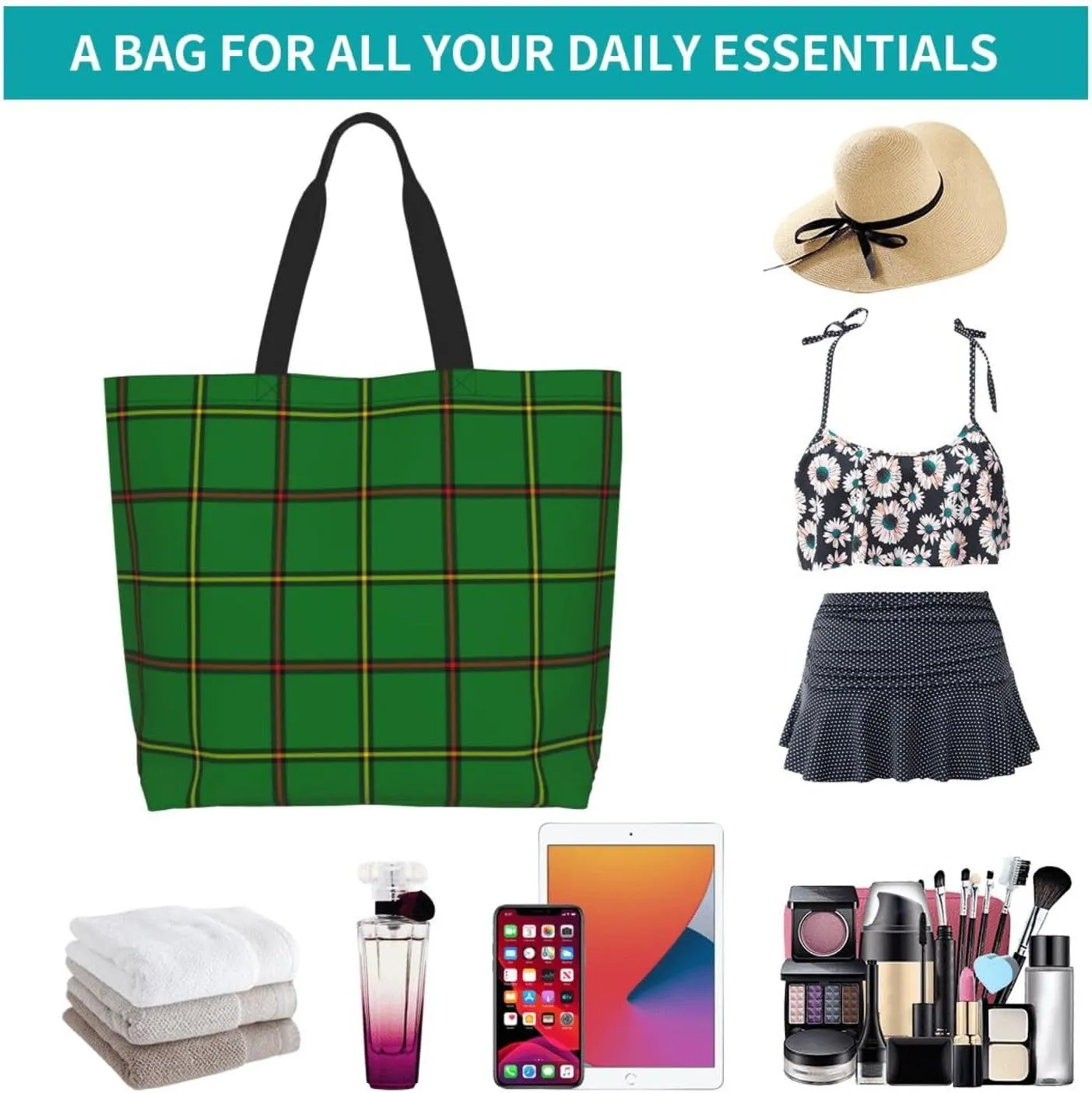 Tartan Tote Bag For Women Weekender Travel Bag Reusable Grocery Bags Large Totes Handbags