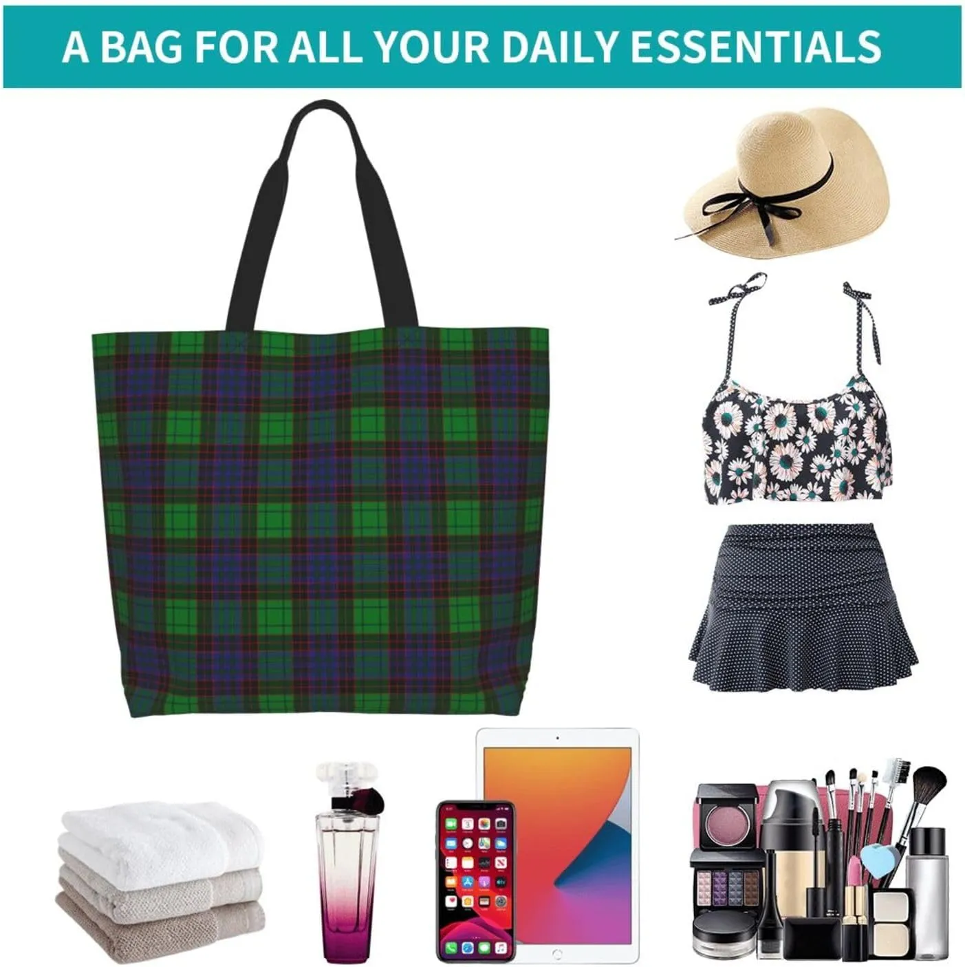 Tartan Tote Bag For Women Weekender Travel Bag Reusable Grocery Bags Large Totes Handbags