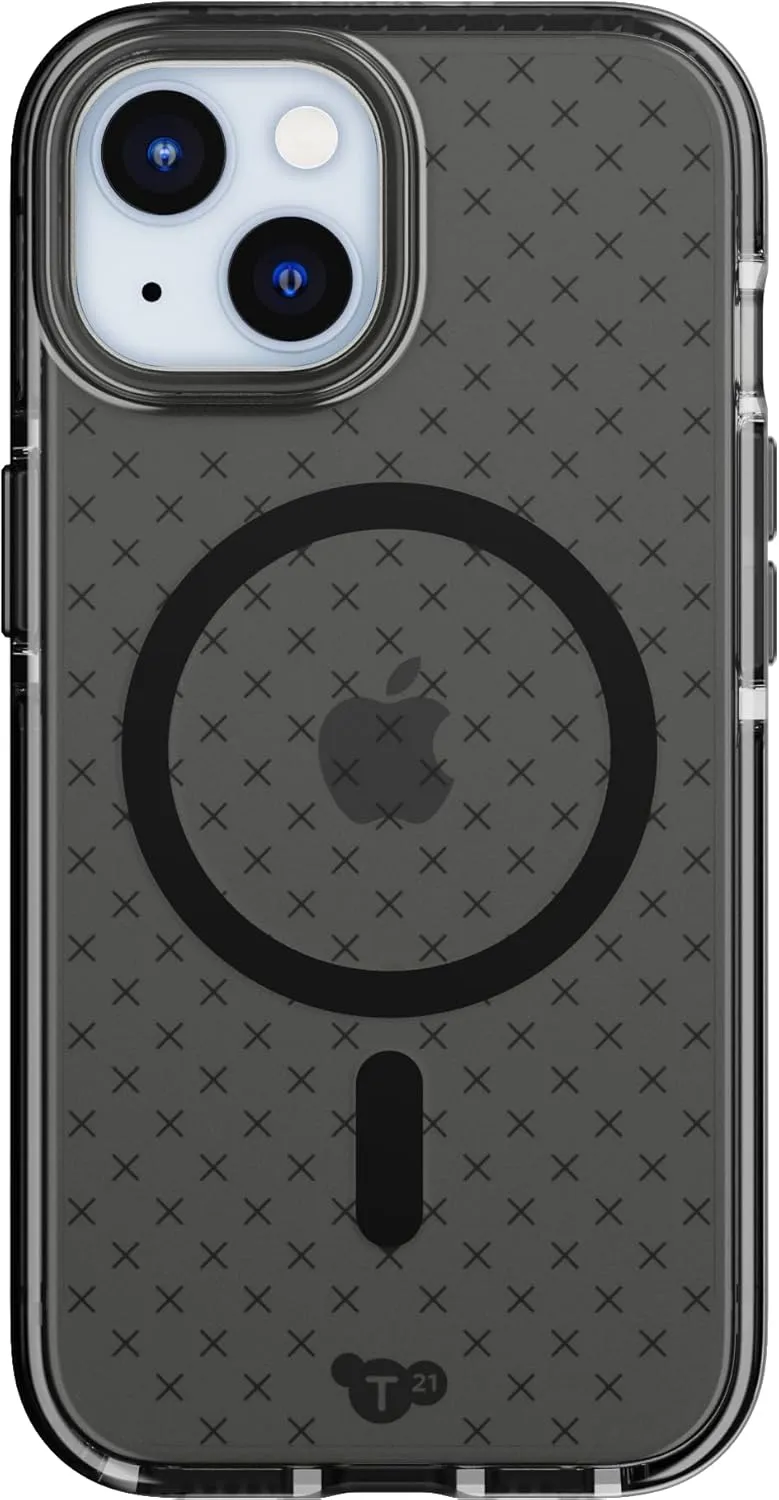 Tech21 Evo Check case for iPhone 16e / 15 - Compatible with MagSafe - Impact Protection Case - Smokey/Black