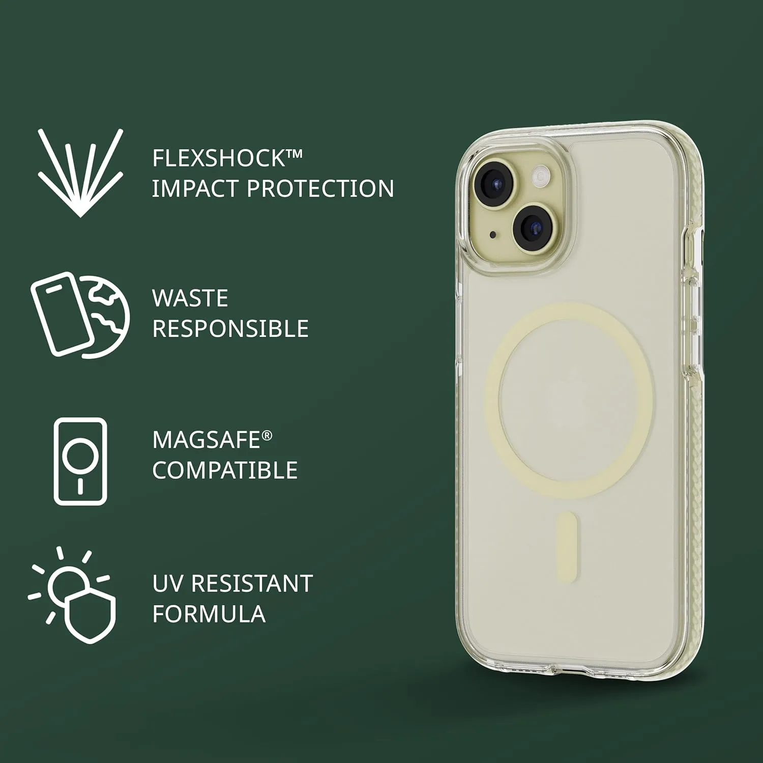 Tech21 Evo Crystal for iPhone 15 /16e - Compatible with MagSafe - Impact Protection Case - Yellow