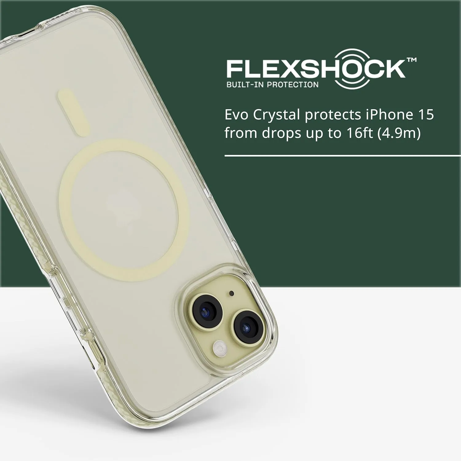 Tech21 Evo Crystal for iPhone 15 /16e - Compatible with MagSafe - Impact Protection Case - Yellow