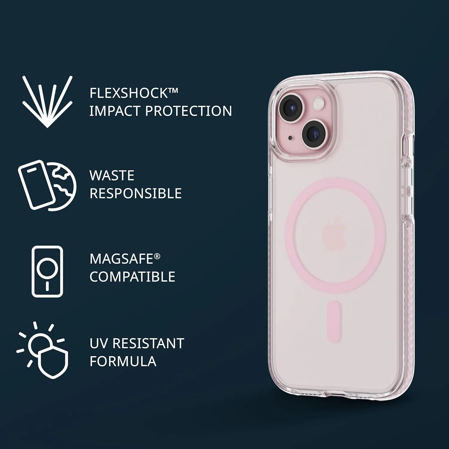 Tech21 EvoCrystal for iPhone 16e / 15 - Compatible with MagSafe - Impact Protection Case - Pink