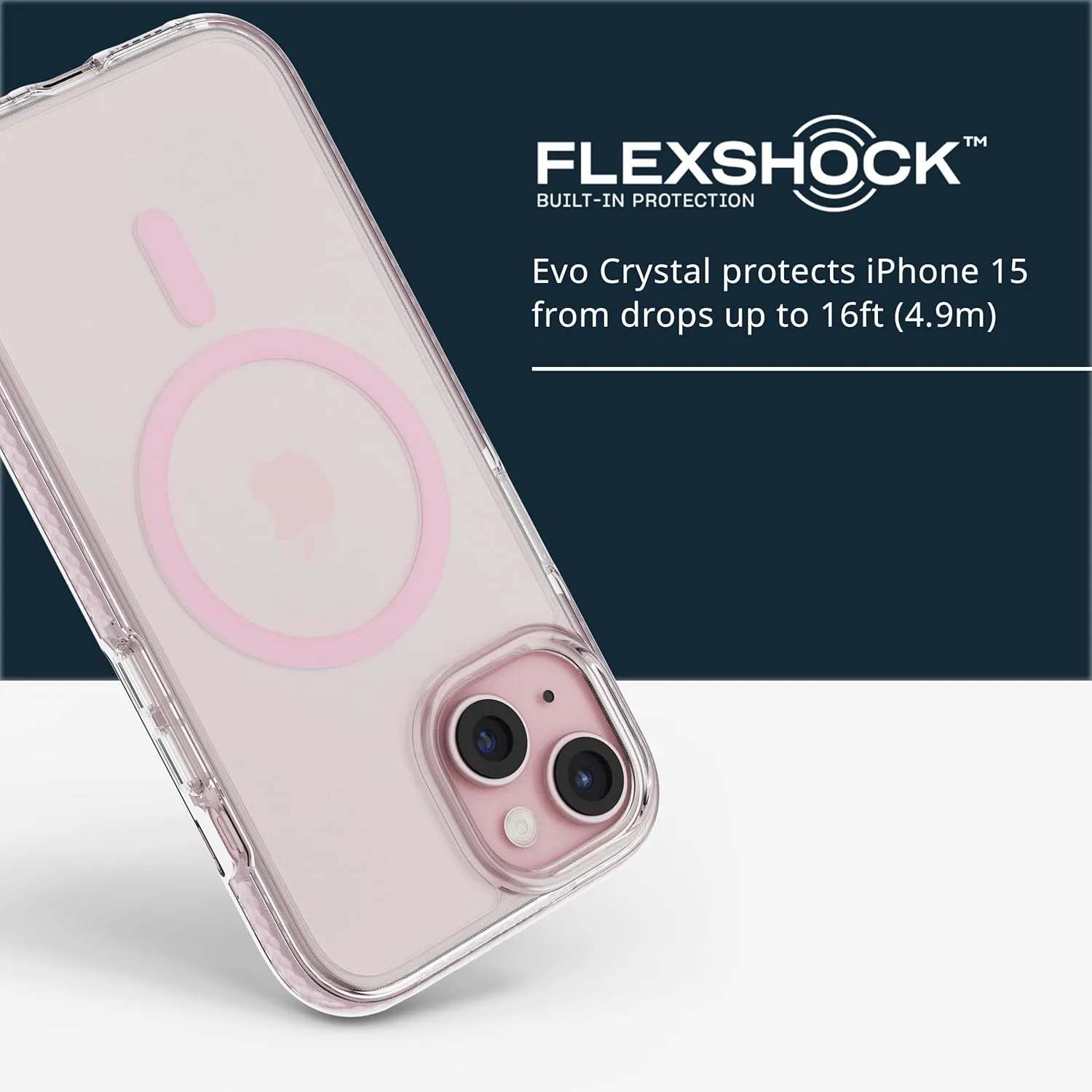 Tech21 EvoCrystal for iPhone 16e / 15 - Compatible with MagSafe - Impact Protection Case - Pink