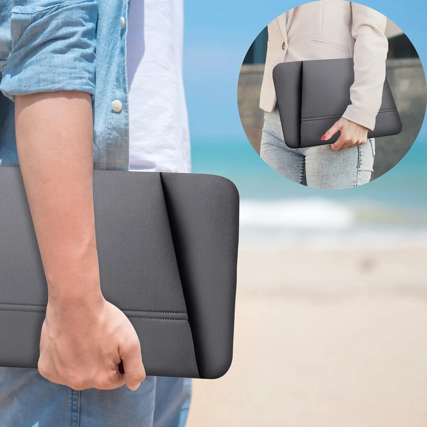 TEDNETGO Laptop Case, 15.6 inch Laptop Sleeve, Sturdy 15 inch HP Computer Bag, Lenovo Computer Briefcase Carrying Cover Case 16 inch Neoprene Bag with Pockets for Dell Asus Gifts for Women Men, Grey