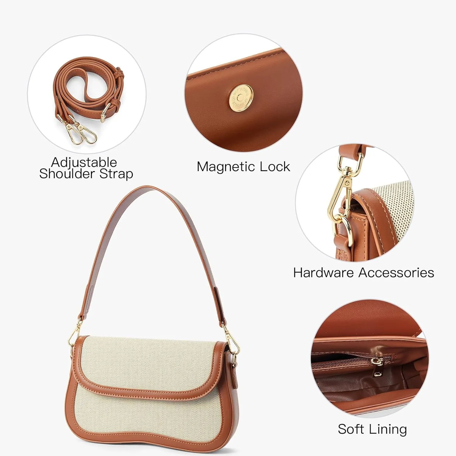 Telena Shoulder Bag for Women Vegan Leather Women's Shoulder Purses Handbags with 2 Removable Strap Crossbody Bag Purses
