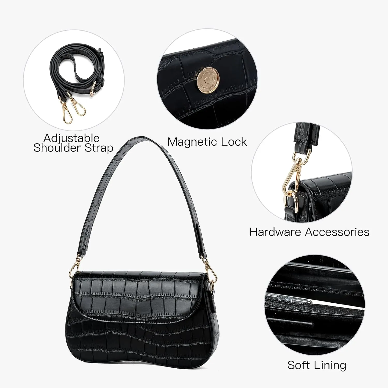 Telena Shoulder Bag for Women Vegan Leather Women's Shoulder Purses Handbags with 2 Removable Strap Crossbody Bag Purses
