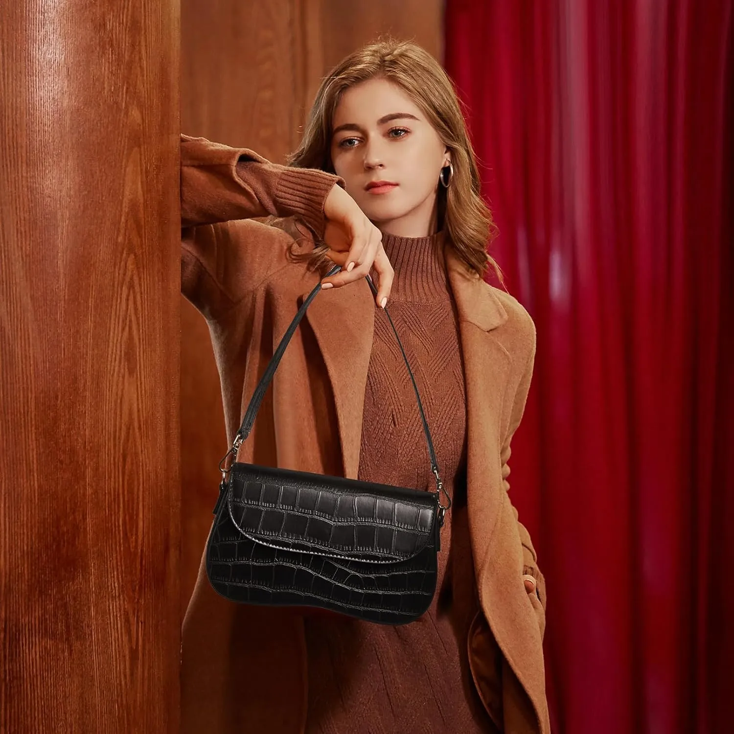 Telena Shoulder Bag for Women Vegan Leather Women's Shoulder Purses Handbags with 2 Removable Strap Crossbody Bag Purses