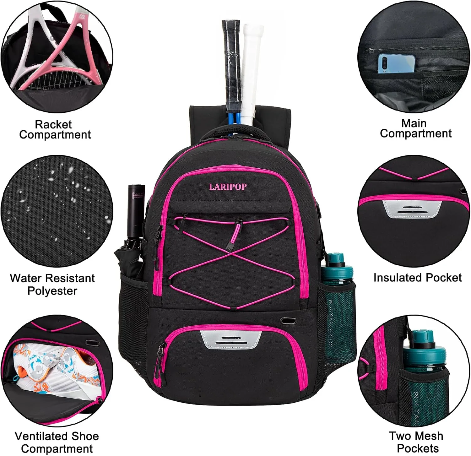 Tennis Bag Tennis Backpack for Women and Men 2 Rackets with Separate Shoe Compartment