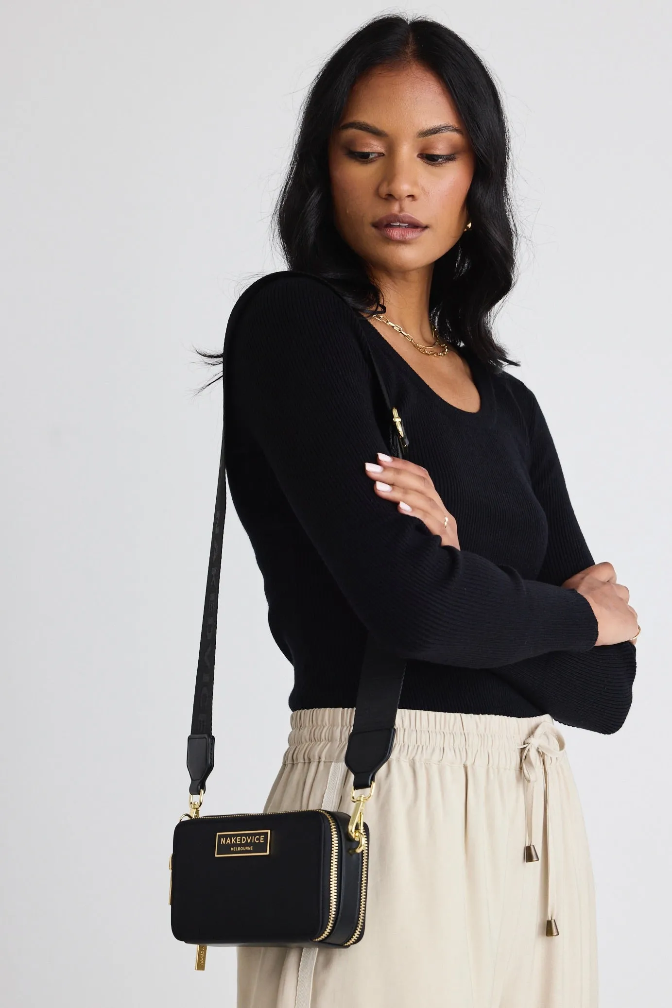 The Lexie Gold Hardware Black Nylon Bag