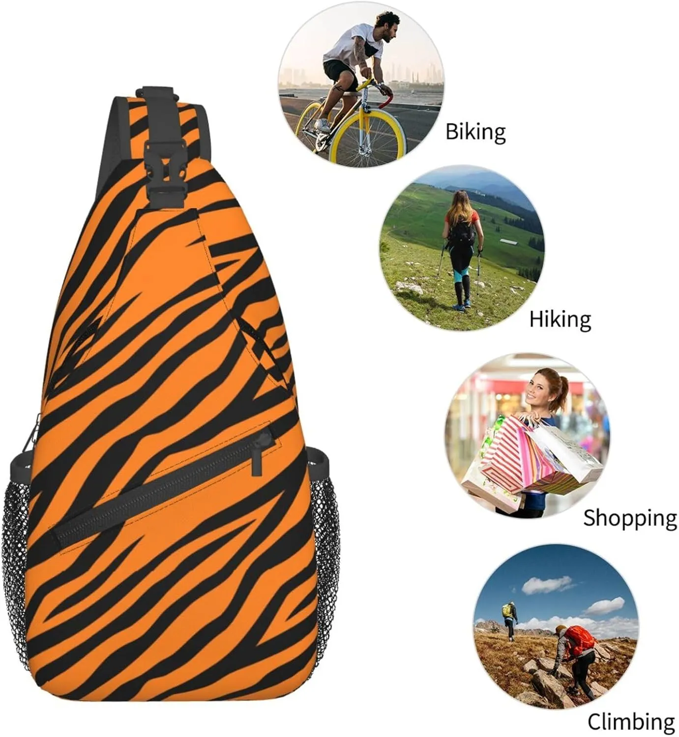 Tiger Stripes Crossbody Bags Cross Men Chest Bag Adjustable Sling Backpack Shoulder Bag For Women Cycling Travel Sport Hiking