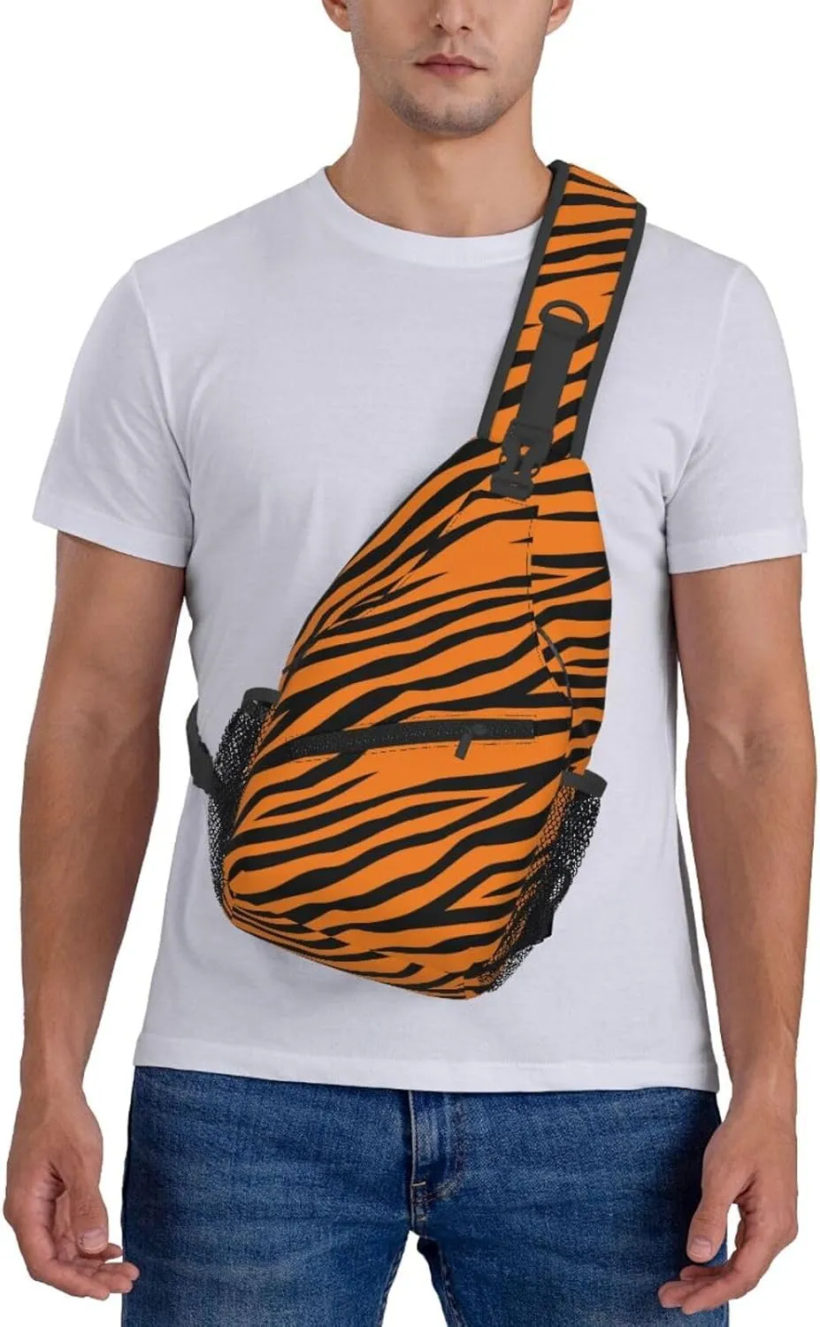 Tiger Stripes Crossbody Bags Cross Men Chest Bag Adjustable Sling Backpack Shoulder Bag For Women Cycling Travel Sport Hiking