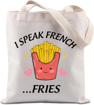 TIIMG I Speak French Fries Tote Bag French Fries Gift French Fry Gift Shoulder Bag For French Fries Lover