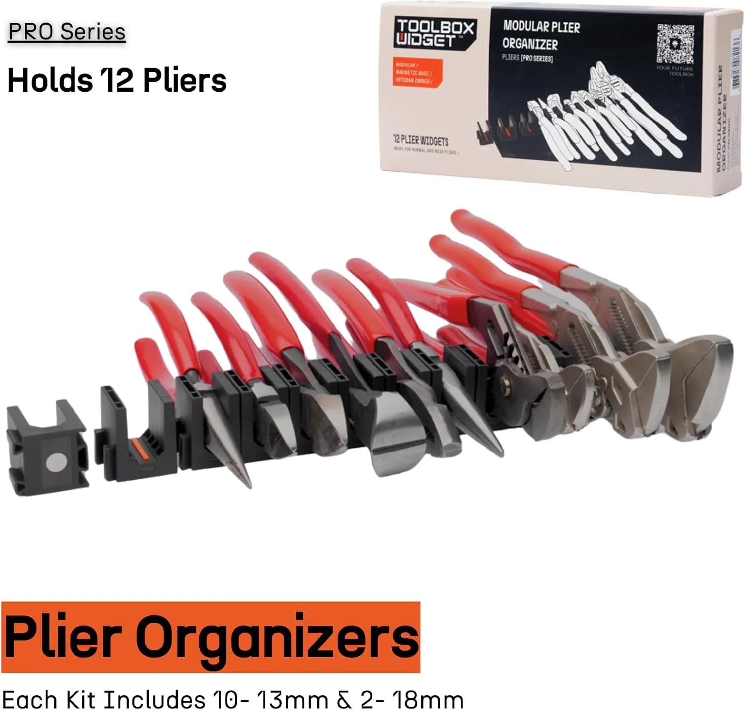 ToolBox Widget Plier Organizer Pro Series 4.0 – Magnetic Plier Holders for Tool Drawer Storage – Modular Toolbox Organizer System for Professional and DIY Mechanics - 1 Pack, 12 Holders