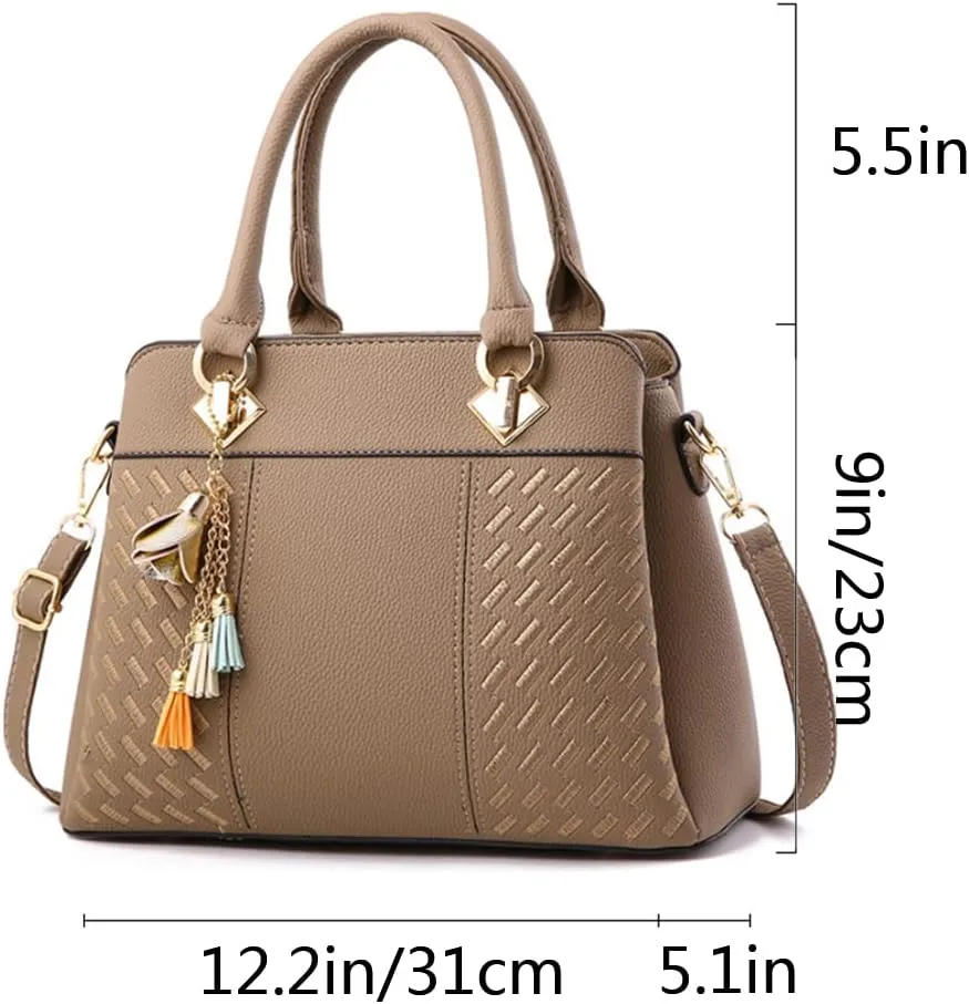 Top-Handle Handbags Purse Satchel for Women Soft PU Leather Crossbody Shoulder Bag with Tassel Pendant