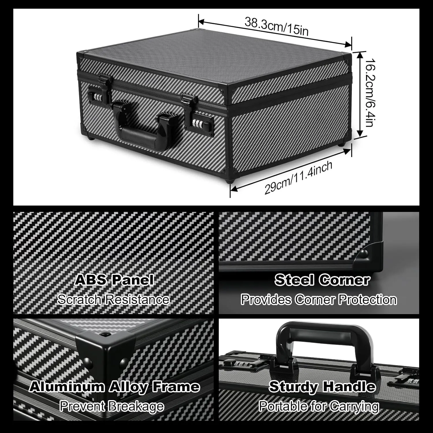 Toploader Storage Box for 3" X 4" 35pt Rigid Cards, Trading Card Storage Box with Combination Lock, Sports Card Case with Removable Dividers for Baseball Cards (Holds 600  Toploaders, Carbon Fibre)