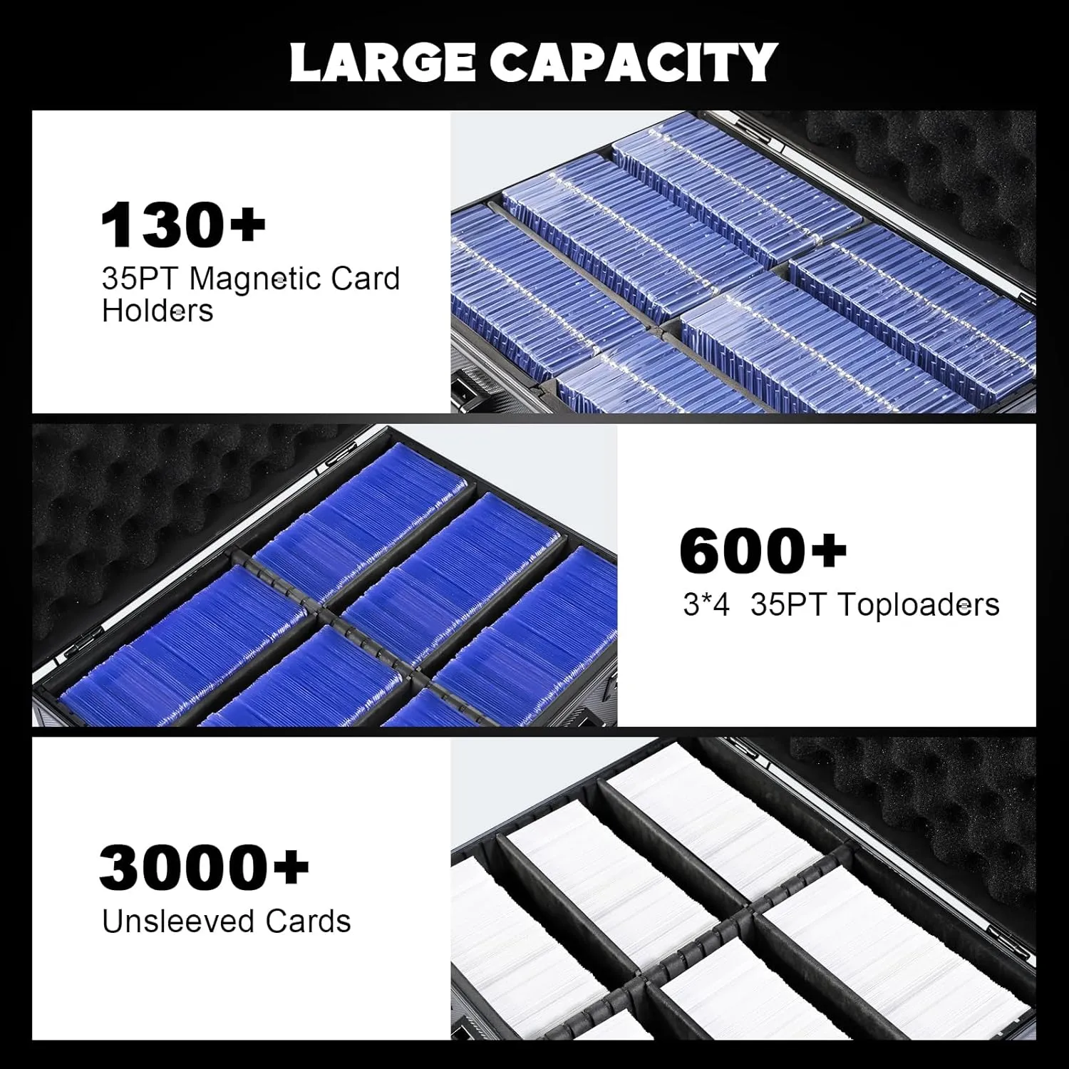 Toploader Storage Box for 3" X 4" 35pt Rigid Cards, Trading Card Storage Box with Combination Lock, Sports Card Case with Removable Dividers for Baseball Cards (Holds 600  Toploaders, Carbon Fibre)