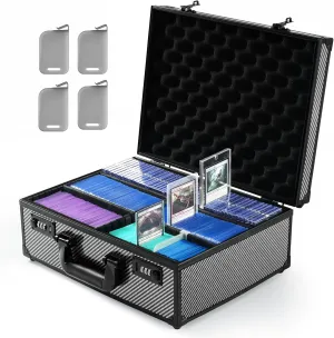 Toploader Storage Box for 3" X 4" 35pt Rigid Cards, Trading Card Storage Box with Combination Lock, Sports Card Case with Removable Dividers for Baseball Cards (Holds 600  Toploaders, Carbon Fibre)