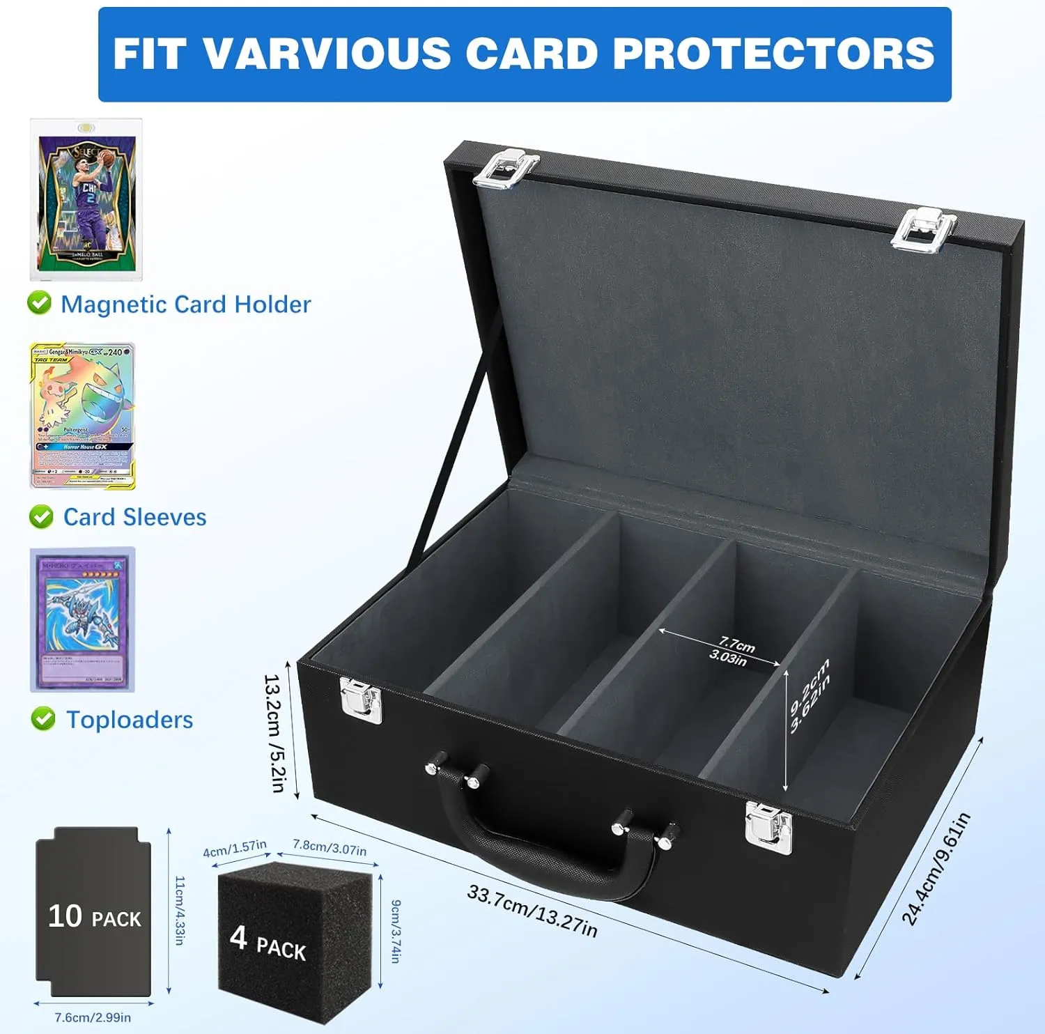 Toploader Storage Box for 3"x4" - Holds 500  Loaders,120 Magnetic Holders,Durable PU Leather,Shockproof,Moisture-Proof - Perfect for Sports Card Storage,Trading Card Display,TCG Deck Organization