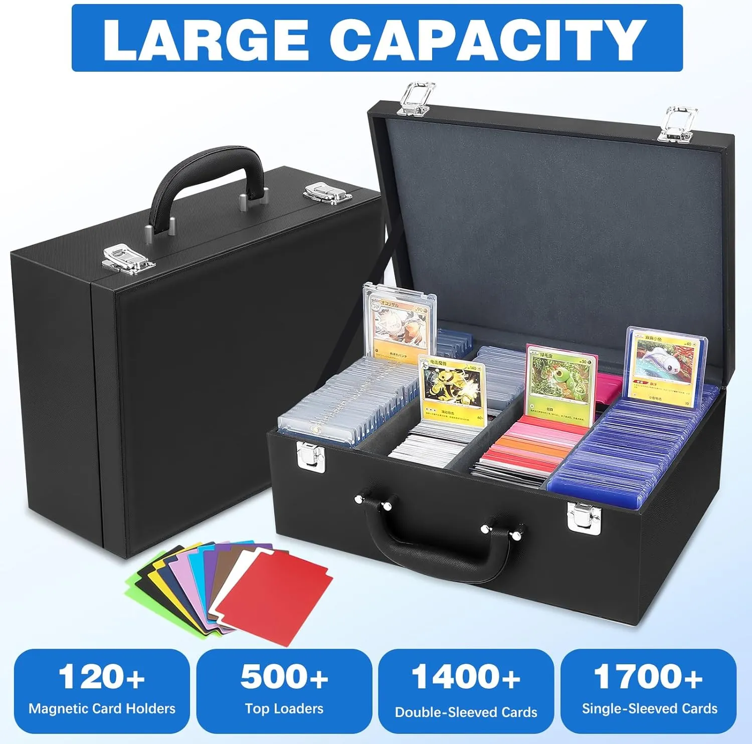 Toploader Storage Box for 3"x4" - Holds 500  Loaders,120 Magnetic Holders,Durable PU Leather,Shockproof,Moisture-Proof - Perfect for Sports Card Storage,Trading Card Display,TCG Deck Organization