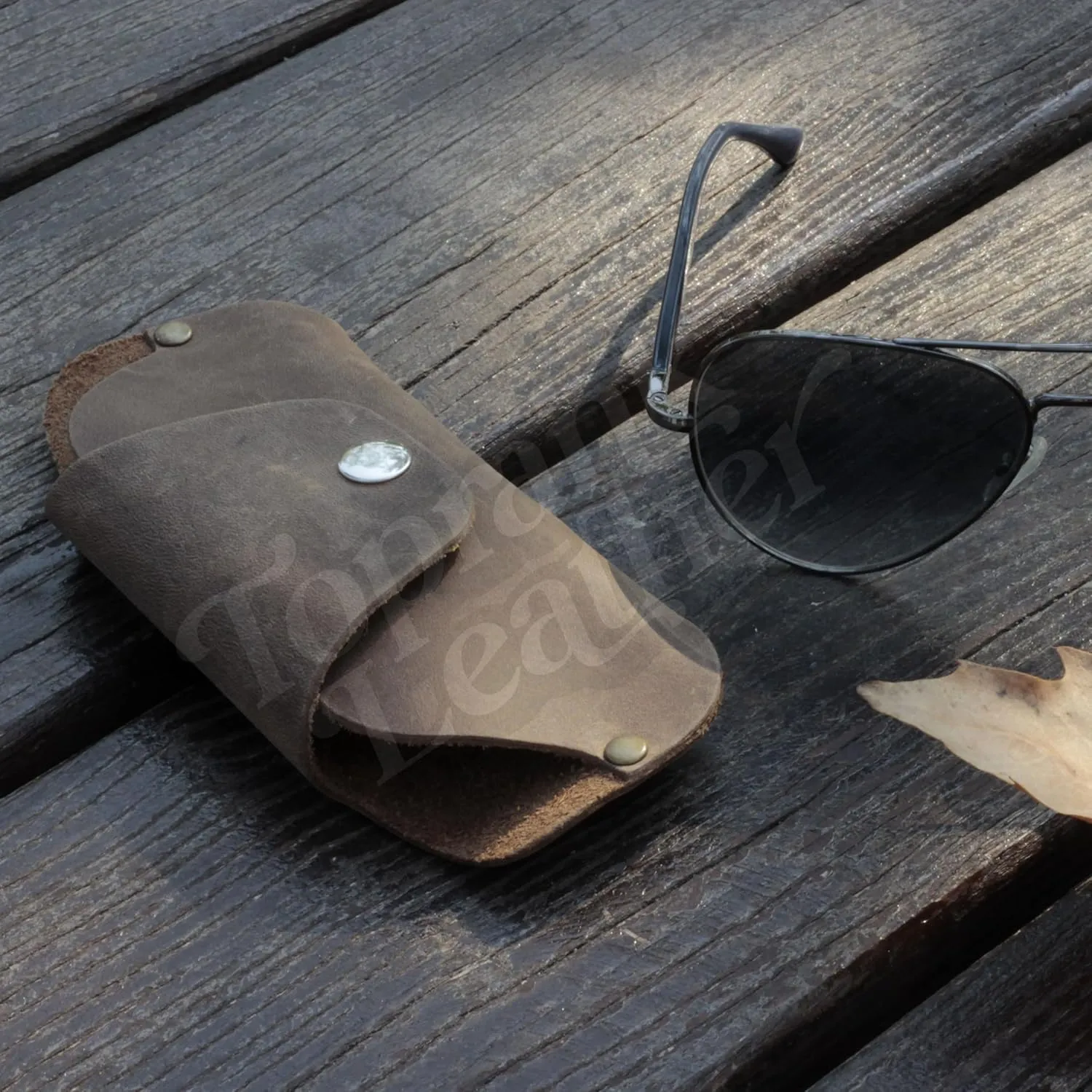 Toprank Leather Eyeglass Case - Handmade Slim Sunglasses Holder, Genuine and Universal Fit for Men and Women
