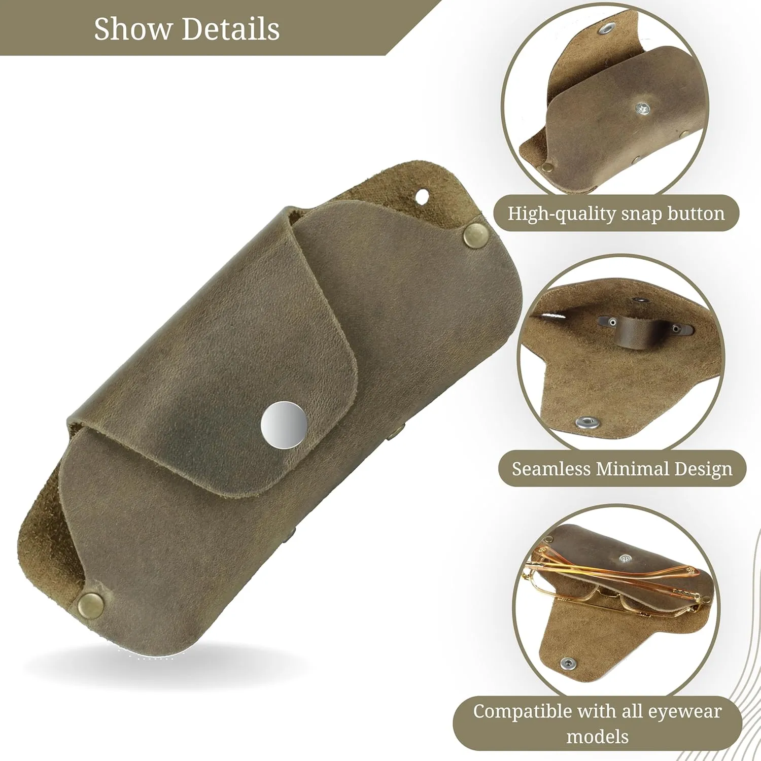 Toprank Leather Eyeglass Case - Handmade Slim Sunglasses Holder, Genuine and Universal Fit for Men and Women