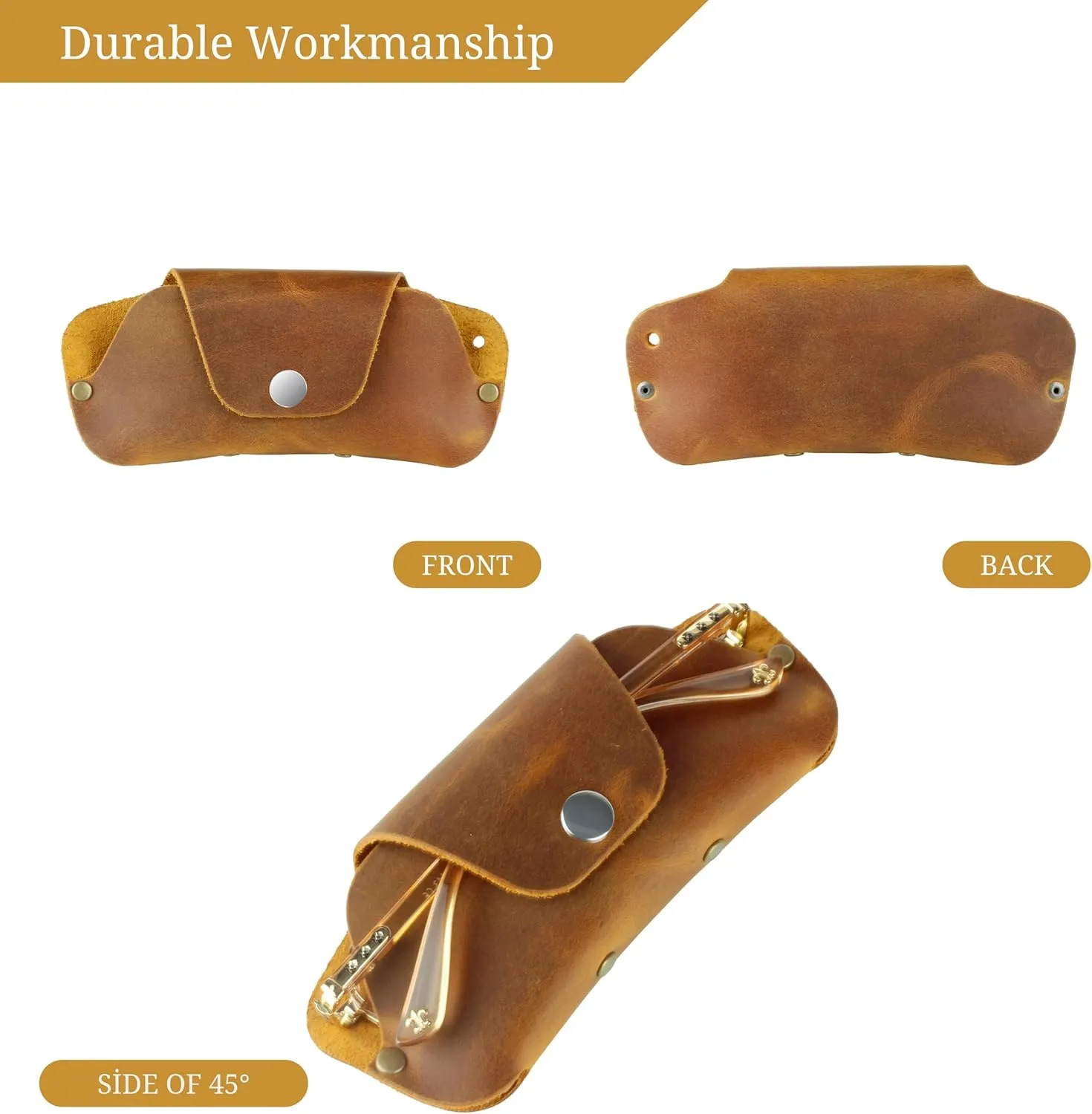 Toprank Leather Eyeglass Case - Handmade Slim Sunglasses Holder, Genuine and Universal Fit for Men and Women