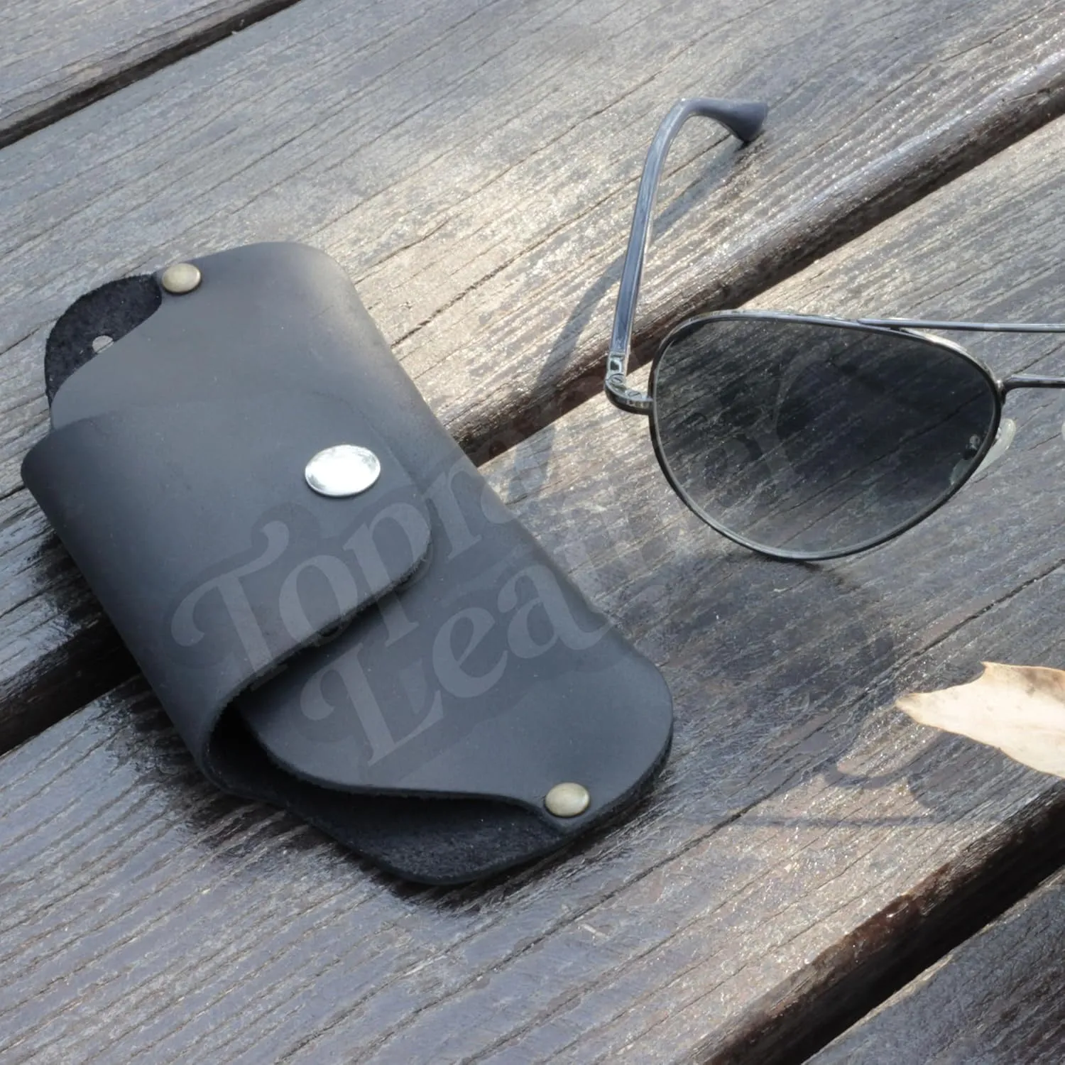 Toprank Leather Eyeglass Case - Handmade Slim Sunglasses Holder, Genuine and Universal Fit for Men and Women