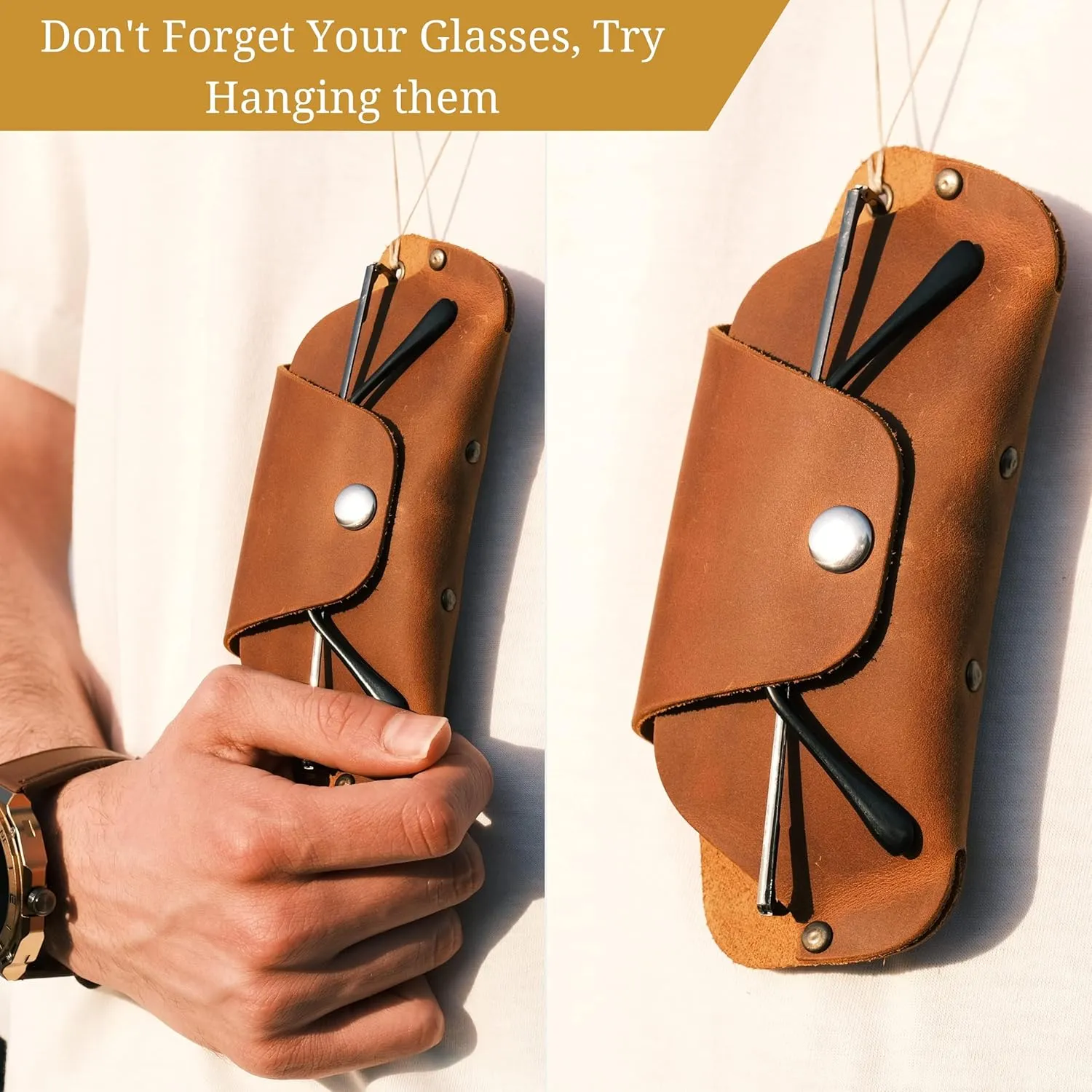 Toprank Leather Eyeglass Case - Handmade Slim Sunglasses Holder, Genuine and Universal Fit for Men and Women