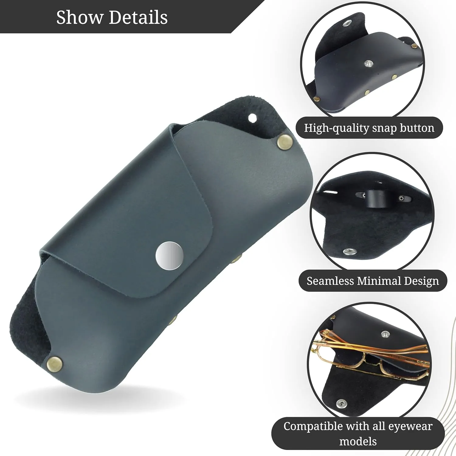 Toprank Leather Eyeglass Case - Handmade Slim Sunglasses Holder, Genuine and Universal Fit for Men and Women