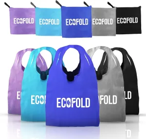 Tote Bag Pack of 5, Reusable Grocery Bags with Handles, Easy to Carry and Machine Washable, Multicolor Shopping Bags for Groceries – (Black, Gray, Dark Blue, Light Blue, Purple)
