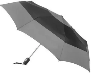 totes Auto Open Auto Close Umbrella ~ 43" Arc ~ Fits in Travel Bag, Color: Black/Gray