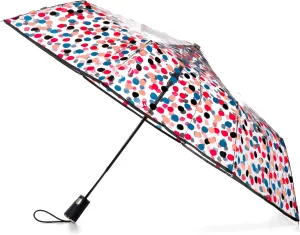 Totes Automatic Clear Umbrella - 42-Inch Foldable Lightweight Clear Canopy - Rubber Coated Handle - Travel Compact Umbrella for Rain - Wedding and Large Rain Use, Clear Polka Dot