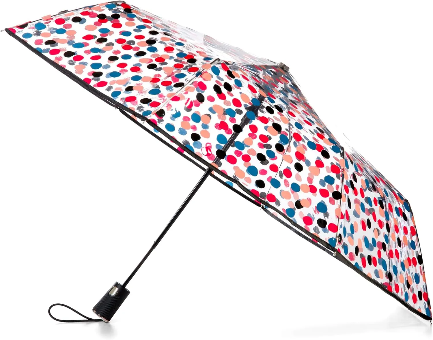 Totes Automatic Clear Umbrella - 42-Inch Foldable Lightweight Clear Canopy - Rubber Coated Handle - Travel Compact Umbrella for Rain - Wedding and Large Rain Use, Clear Polka Dot